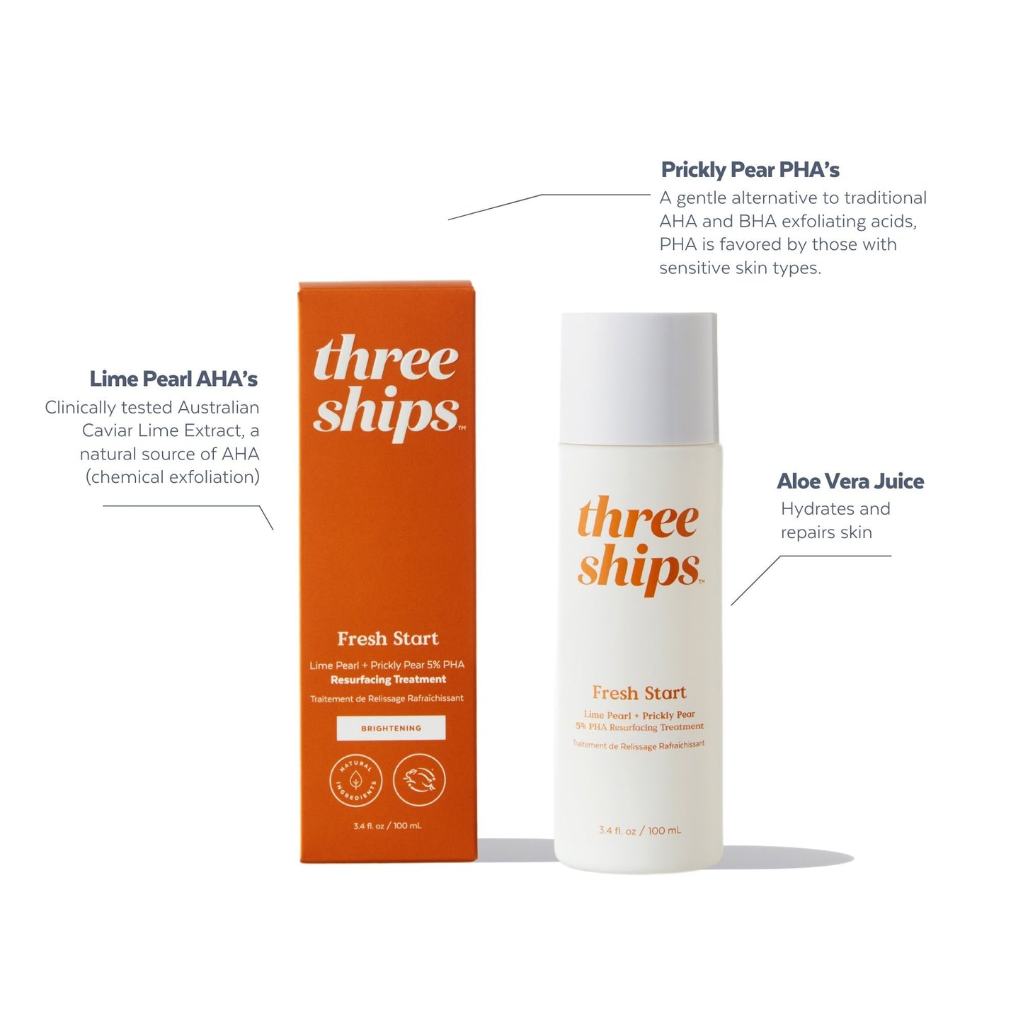 Three Ships Fresh Start Lime Pearl + Prickly Pear 5% PHA Resurfacing Treatment