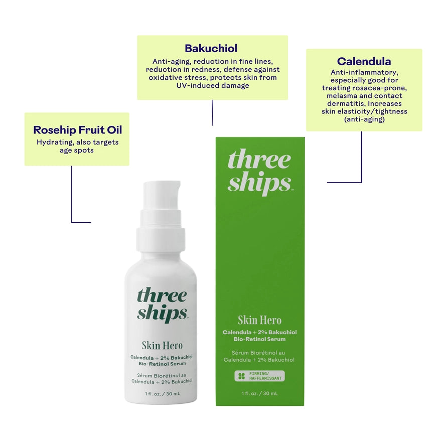 Three Ships Skin Hero Calendula + 2% Bakuchiol Bio-Retinol Serum